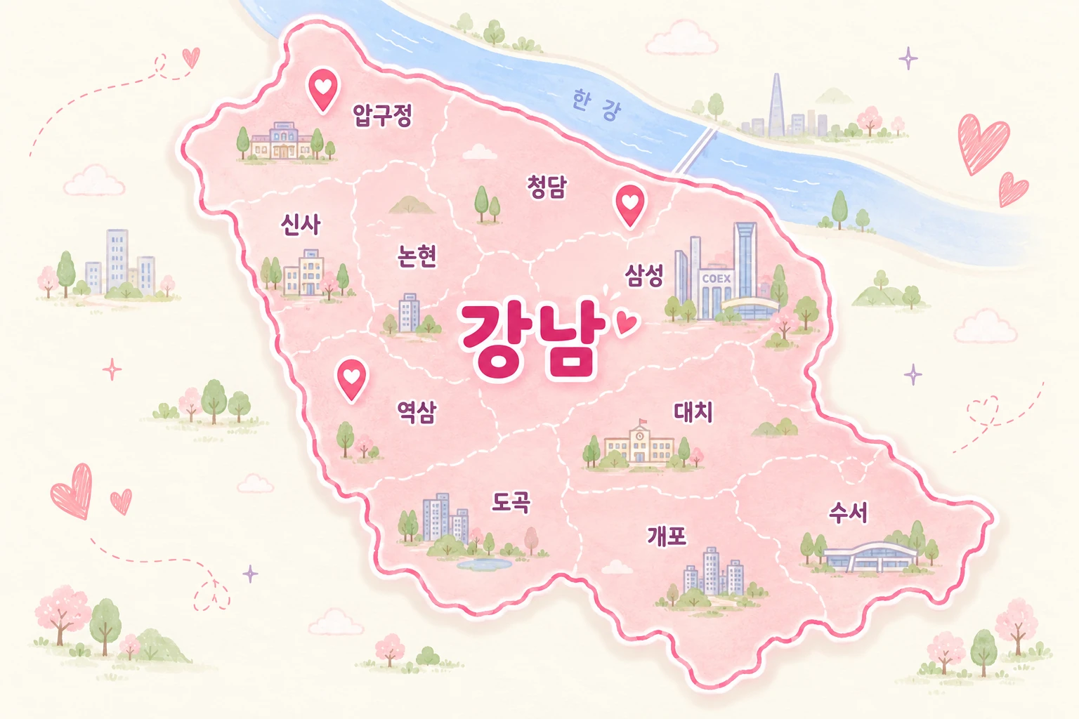 강남 출장 마사지 방문지역 MZ홈타이 강남 지도