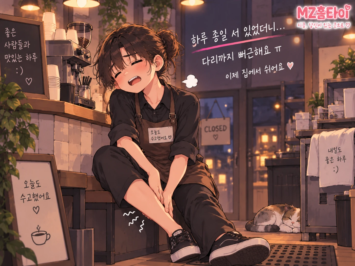 논현 청담 압구정에서 하루 종일 서서 일한 뒤 다리가 피곤한 모습 MZ홈타이