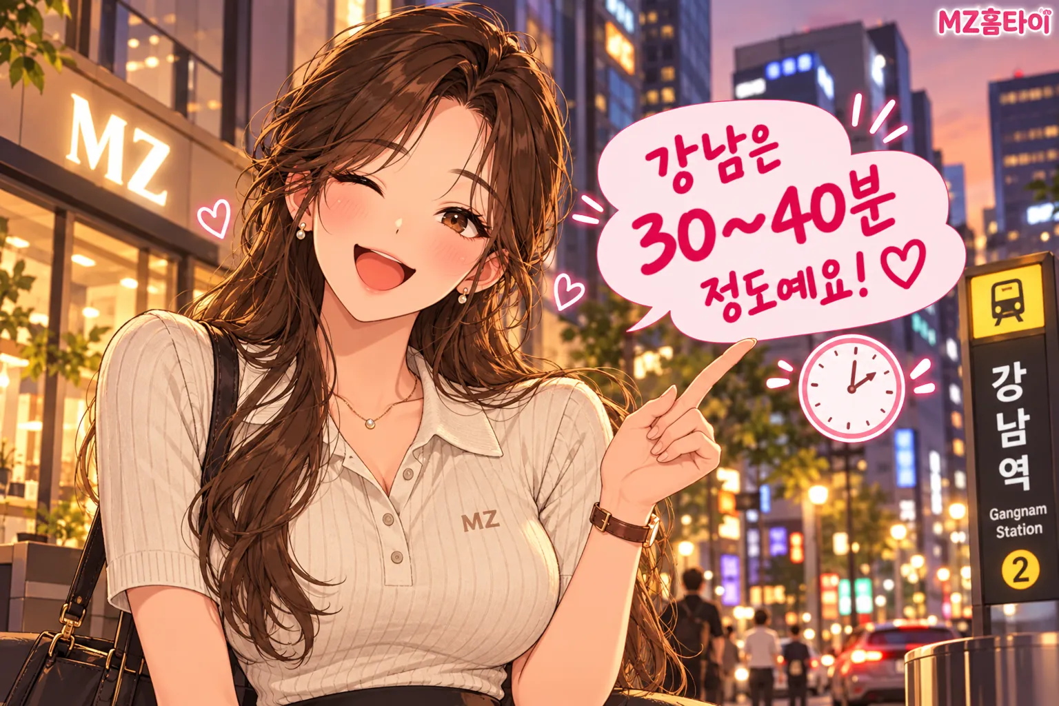 강남 예상 도착시간 30~40분을 안내하는 MZ홈타이 관리사 일러스트