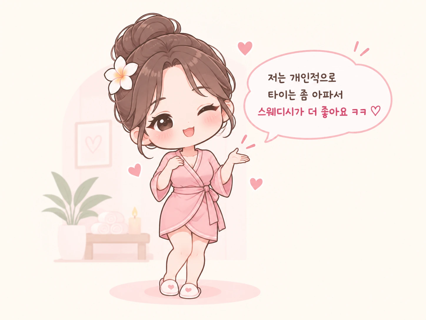 출장 스웨디시를 더 좋아한다고 말하는 MZ홈타이 캐릭터 일러스트