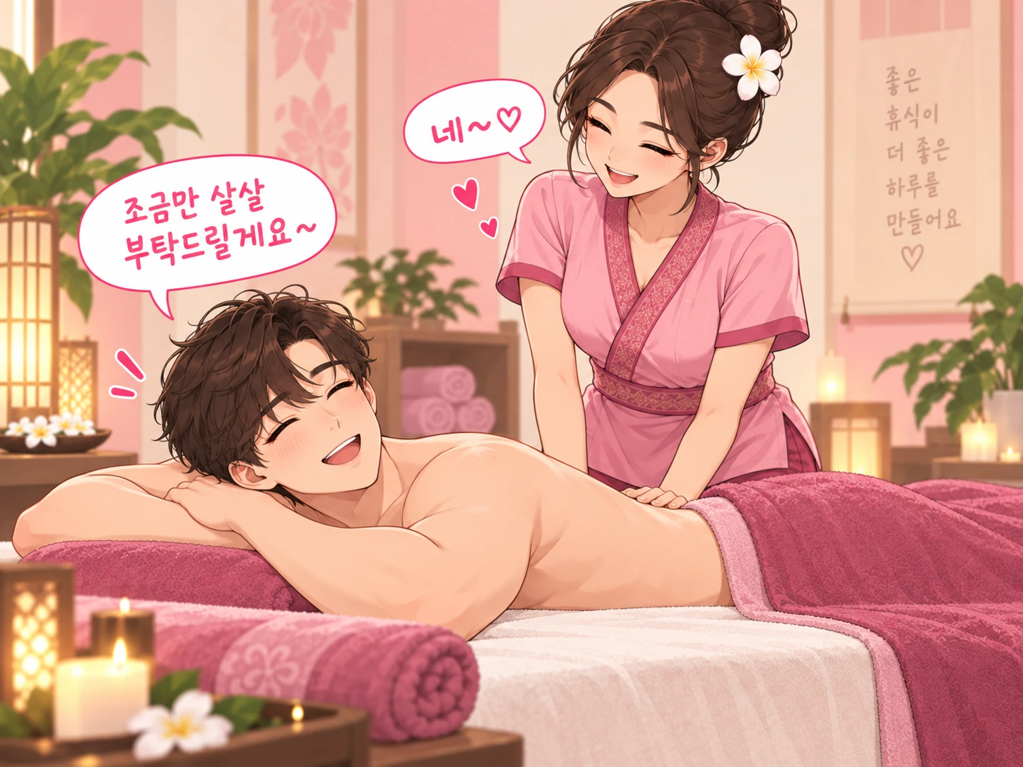 출장 스웨디시 관리 전 원하는 압 강도를 말하는 모습