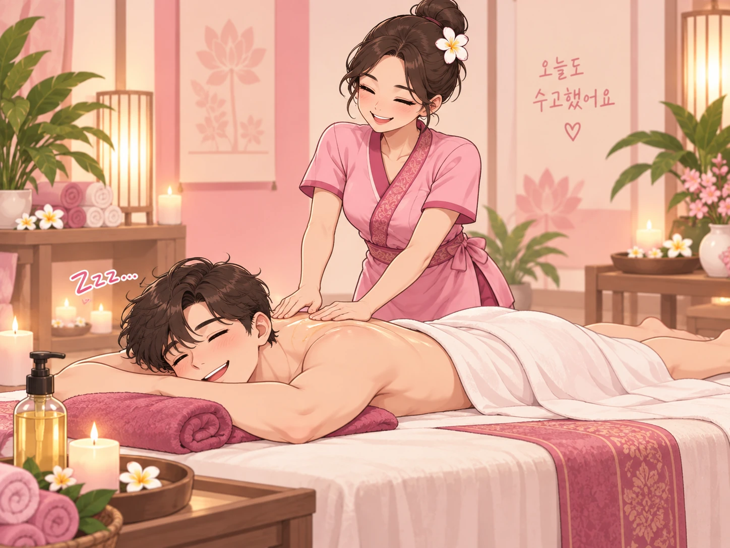 출장 스웨디시를 받으며 편안하게 잠든 고객의 모습