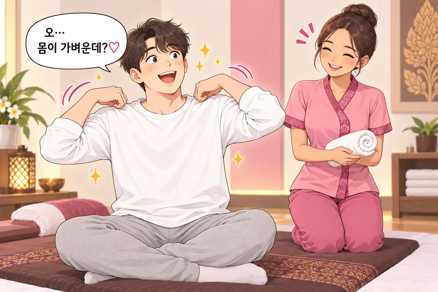 마사지가 끝날 때까지 집중해 관리하는 MZ홈타이 관리사