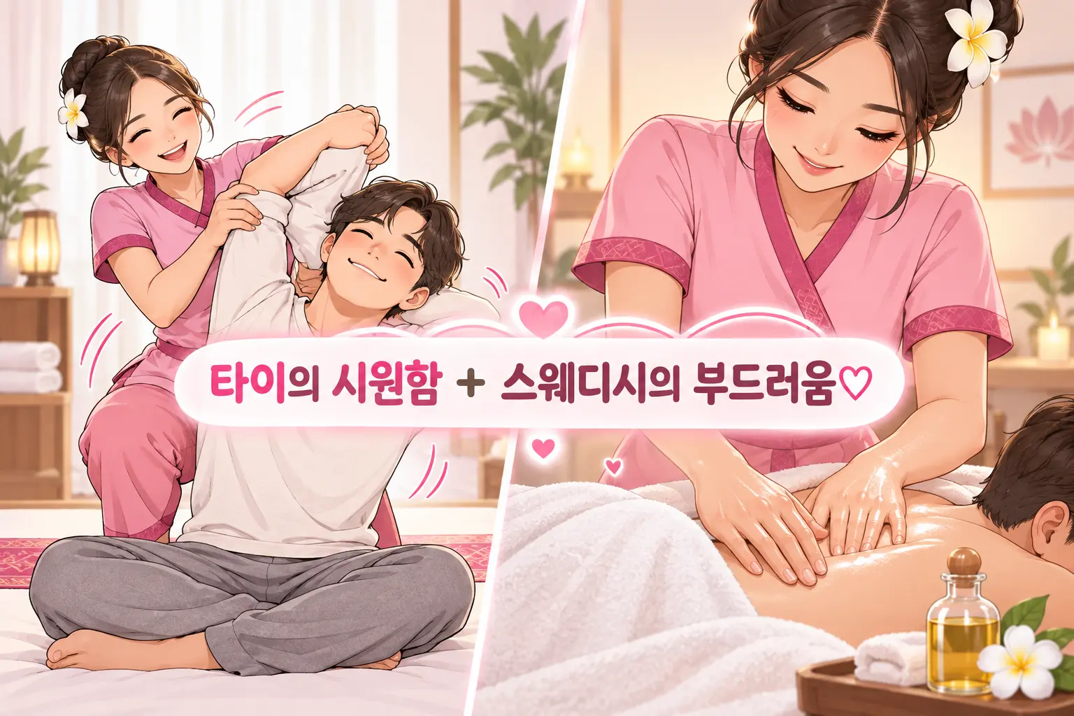 타이 마사지 후 오일 관리로 이어지는 MZ홈타이 코스