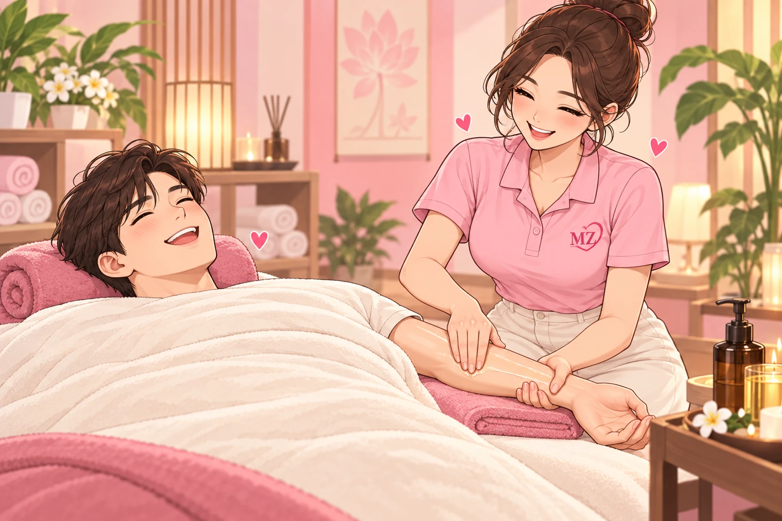 팔에 오일을 사용해 스웨디시 관리를 받는 고객 일러스트
