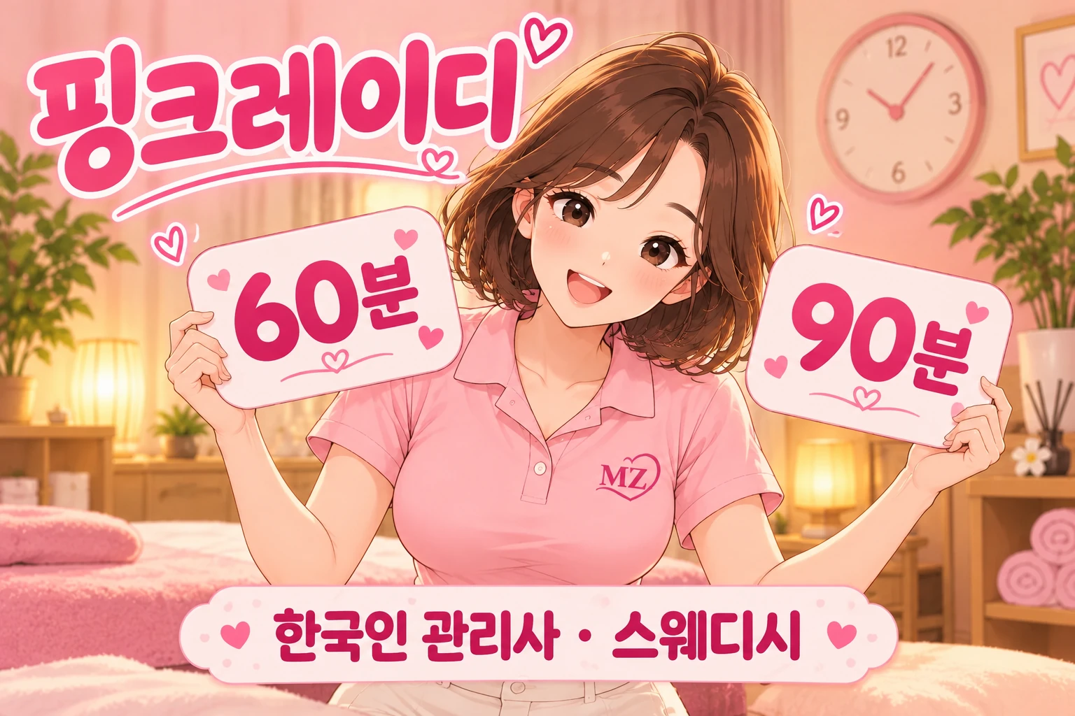 핑크레이디 한국인 스웨디시 60분과 90분 코스 안내 일러스트
